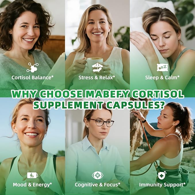 Cortisol Supplements for Women/Men - 10 in 1 Cortisol Manager Reducer Lower Detox Balance with Magnesium Ashwagandha L-Theanine for Stress Sleep Calm Mood Support - 120 Capsules for 60 Days