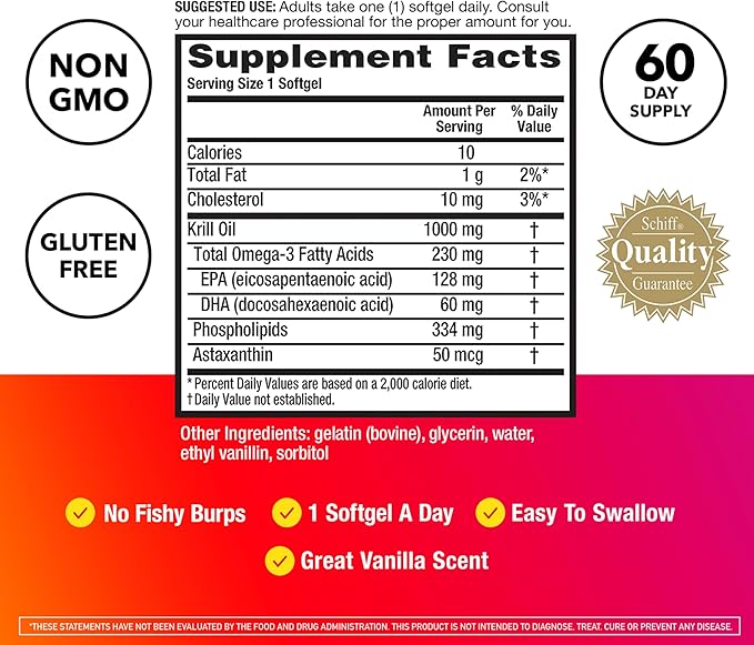 MegaRed Ultra Strength 1000mg Omega-3 Krill Oil Supplement with EPA/DHA Astaxanthin &amp Phospholipids No Fish Oil Aftertaste Supports Heart Brain Joint and Eye Health 60 Count Softgels.