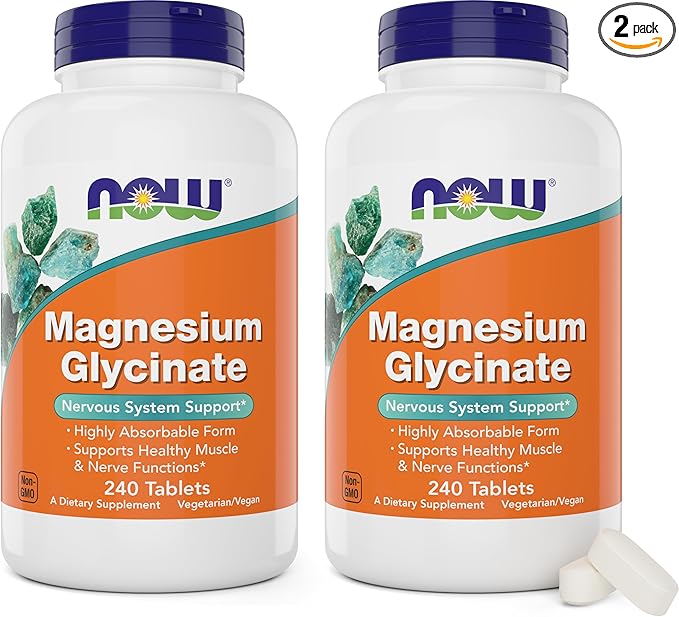 Now Foods Magnesium Glycinate 240 Tablets (Pack of 2) - Supports Healthy Muscle and Nerve Functions - Non-GMO