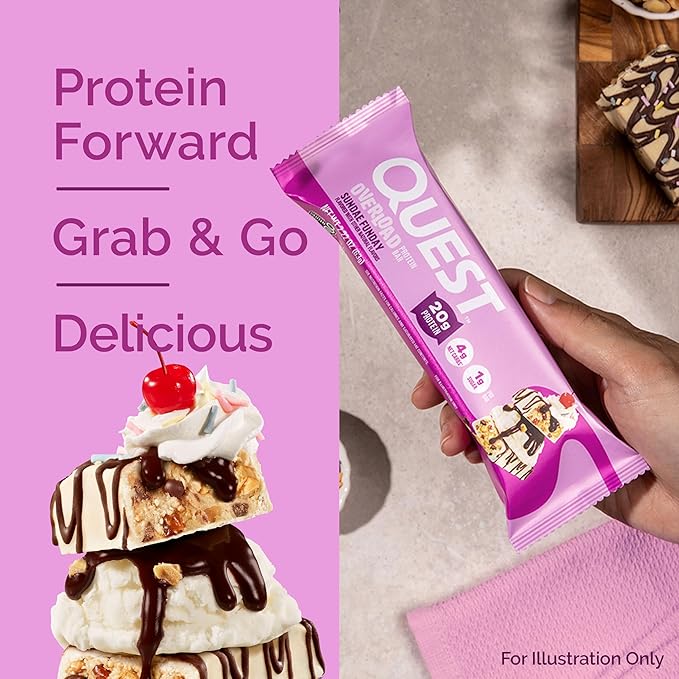 Quest Nutrition Overload Protein Bars Sundae Funday 20g Protein 1g Sugar 4g Net Carbs Gluten Free 12 Count