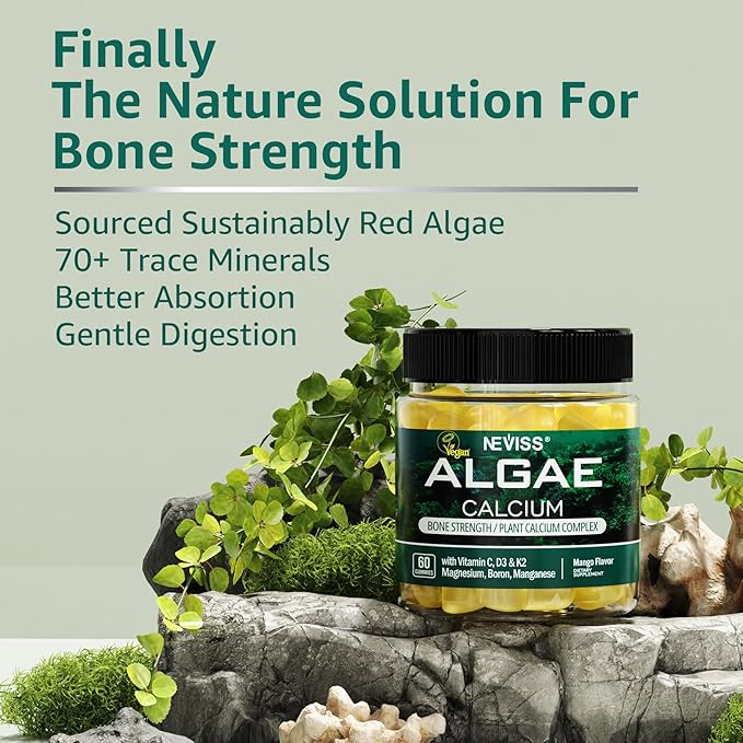 Calcium Gummies for Women + Magneisum Vitamin D3 K2 C Zinc Boron Sustainable Algae (3rd Party Tested) for Bone Strength Nerve Calcium Absoption Sugar Free Calcium Supplement Vegan 60 Counts