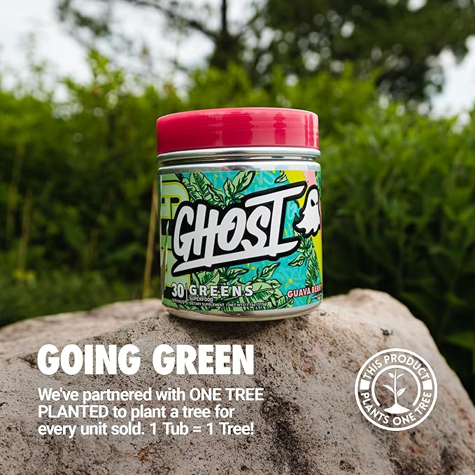 GHOST Greens Powder Guava Berry - 30 Servings - 19 Superfood Greens &amp Reds Powder Fruits Vegetables Spirulina &amp Chlorella Prebiotics 10 Billion CFU Probiotic &amp Digestive Enzymes - G