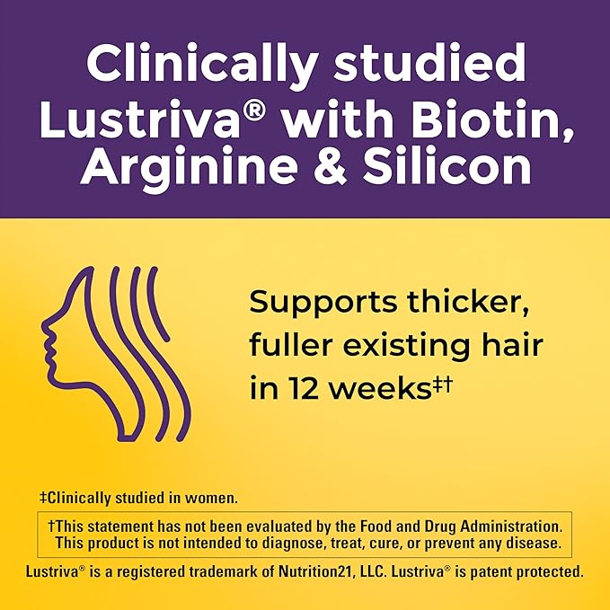Nature Made Hair Growth Softgels Clinically Studied Lustriva + Biotin Vitamin C &amp A Hair Growth Vitamins - Support Healthy Hair as You Age 30 Softgels 30 Day Supply