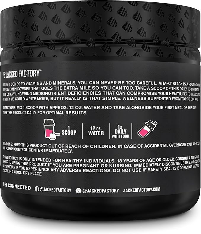 Jacked Factory Vita XT Performance Vitamin Powder - Daily Multivitamin Powder for Men with KSM-66 Ashwagandha Prebiotic Fiber Vitamin A C D K B6 B12 &amp More - Fruit Punch 30Sv