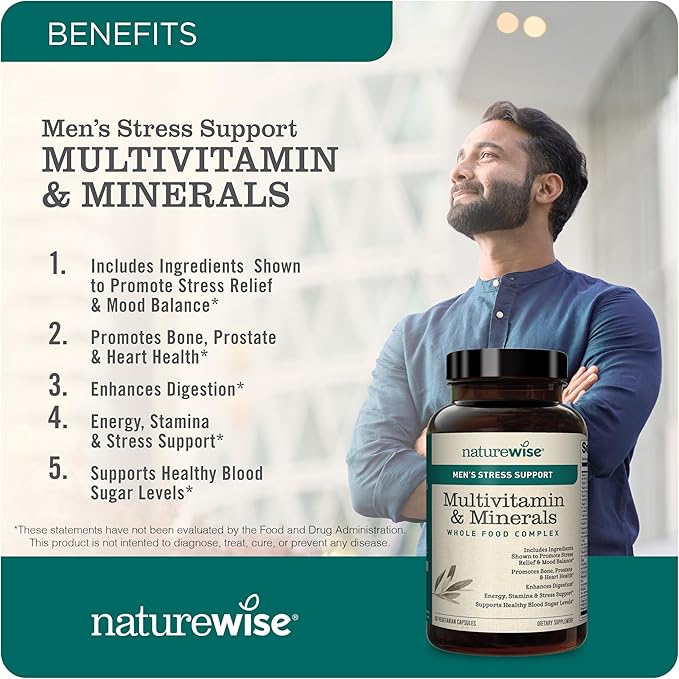 NatureWise [1 Multivitamin for Men + Stress Support - 60 Capsules[30-Day Supply] + [1] Vitamin D3 5000iu + Organic Olive Oil - 30 Mini Softgels[30-Day Supply]