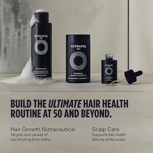 Nutrafol Men 50+ Hair Growth Supplements Clinically Tested for Visibly Thicker Hair and Scalp Coverage #1 Dermatologist-Recommended Hair Growth Supplement Brand - 2 Month Supply 2 Refill Pouches