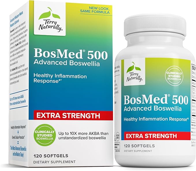 Terry Naturally BosMed 500 Extra Strength - Boswellia Serrata Extract Supplement - Supplement for Healthy Lung Support - Herbal Supplement Formula with High Levels of AKBA - 120 Softgels