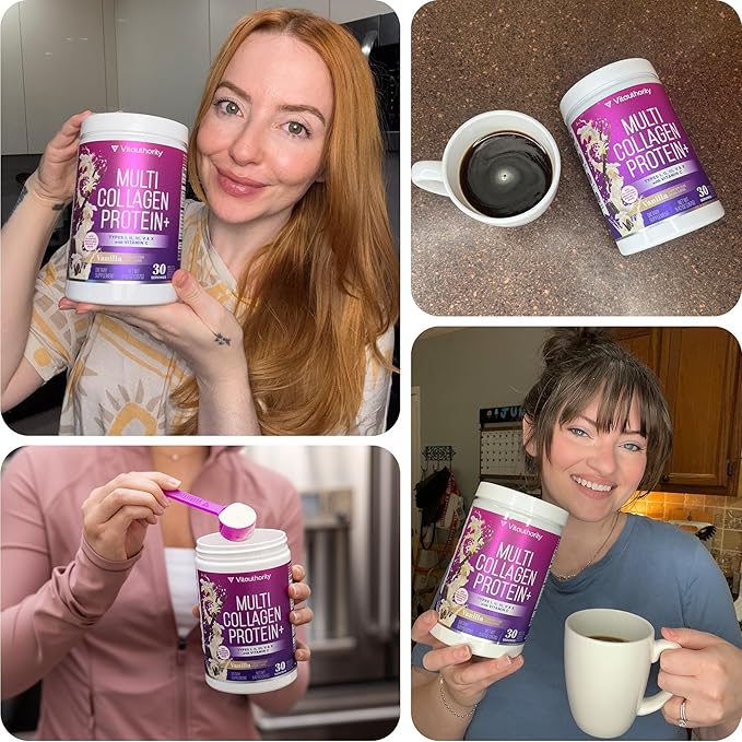 Multi Collagen Peptides Powder for Women - Hydrolyzed Collagen Powder for Women with Types I II III Plus Vitamin C &amp Hyaluronic Acid for Beautiful Hair Skin and Nails 30 Servings Vanilla Flavored
