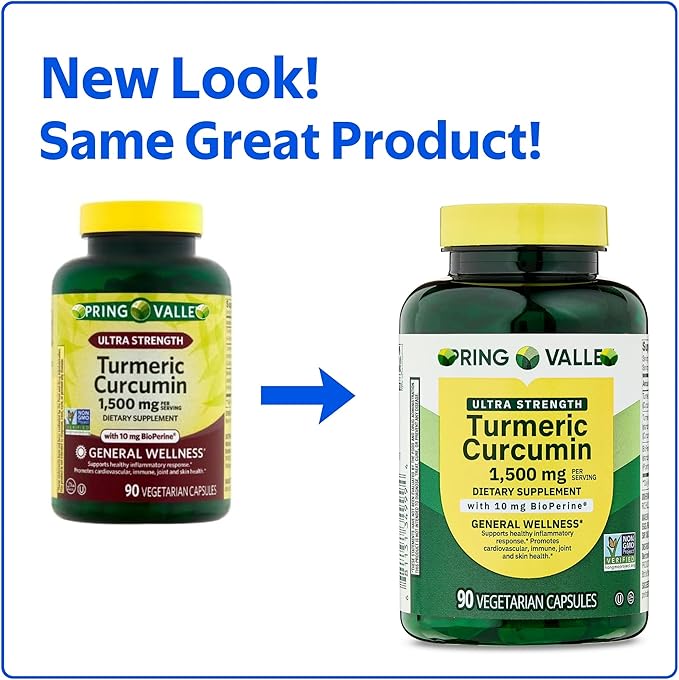 Spring Valley Ultra Strength Turmeric Curcumin 1500 mg with BioPerine 90 Vegetarian Capsules Turmeric Supplement for General Wellness Black Pepper Extract for Absorption