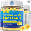 Vegan Omega-3 Gummies 1000mg +CoQ10+Magnesium- EPA 600mg DHA 400mg Fish Oil Omega 3 Supplements Alternative for Women Men Adults Liposomal Algae Plant Sterols GarlicB6B9 B12 Sugar Free 2Pack