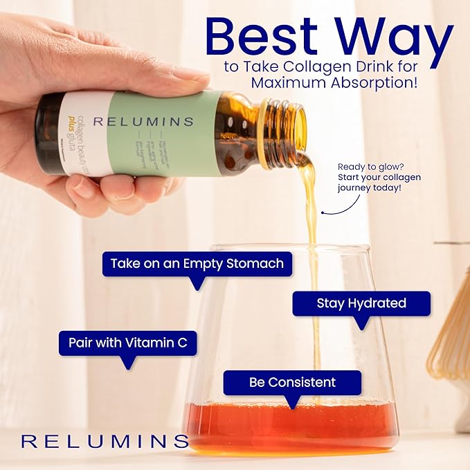 Relumins World's Most Advanced Collagen Drink - 10000mg w/Glutathione &amp Antioxidants | USA's No.1 Liquid Collagen Anti-Aging Spring Glow Essentials | Apple Flavor | Made in USA - 30 Bottles