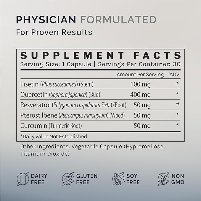 InfiniWell Senolytic Longevity Supplements - Optimize Cellular Aging Help Support Cognitive Function &amp Neurological Processing - with Resveratrol Pterostilbene &amp Quercetin (30 Capsules)
