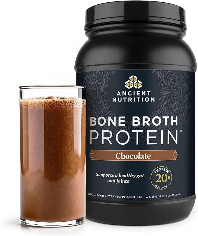 Ancient Nutrition Grass Fed Cage Free Bone Broth Protein Powder 20g Protein Hydrolyzed Collagen Peptides Keto &amp Paleo Friendly Supports Joint Gut Health Chocolate 40 Servings