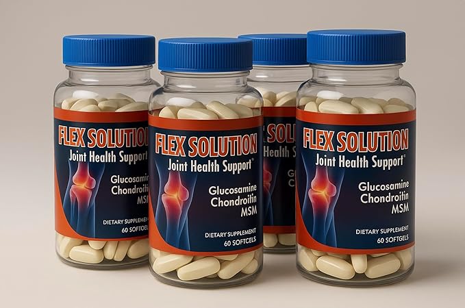 Flex Solution Joint Formula – Glucosamine Chondroitin MSM – 4 Bottle Pack (60 Softgels Each) – Daily Use Dietary Supplement – Adult Routine Support – Capsule Format