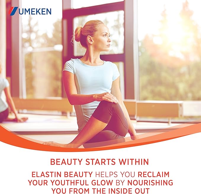 Umeken Elastin Beauty Powder Supplement with Collagen Peptides Hyaluronic Acid Vitamin C and Mangosteen Fruit Women’s Health and Wellness 2 Month Supply 120 Packets