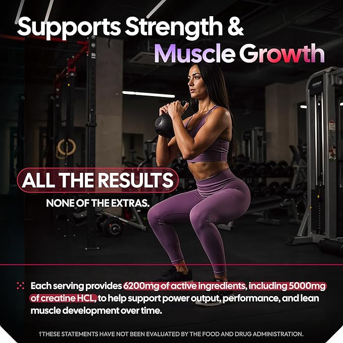 Creatine HCL Gummies for Women &amp Men - 120 Gummies 6200mg HCL Creatine Chews Advanced Complex with L-Taurine + Vitamin B12 for Muscle Strength Energy Boost &amp Booty Gain Gummy - Mixed Berry Fl