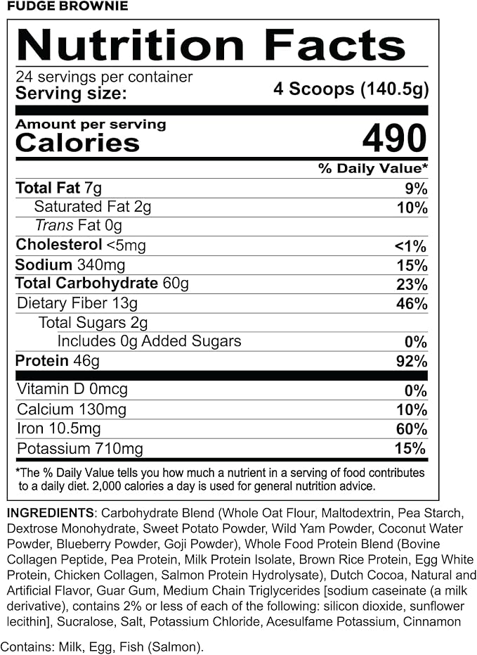 REDCON1 MRE Whole Food Protein Powder Fudge Brownie - Meal Replacement Made with Animal and Plant Based Protein Sources Nutrient and Calorie Dense 0g Added Sugar (24 Servings)