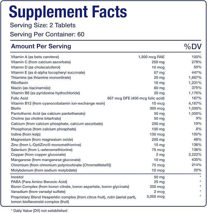 Iron Free Daily Multivitamin for Men and Women 120 Tablets - AVED Daily Multi Vitamin and Minerals Health Supplement - Vitamins A C D E Vitamin B Complex Zinc Calcium Magnesium More