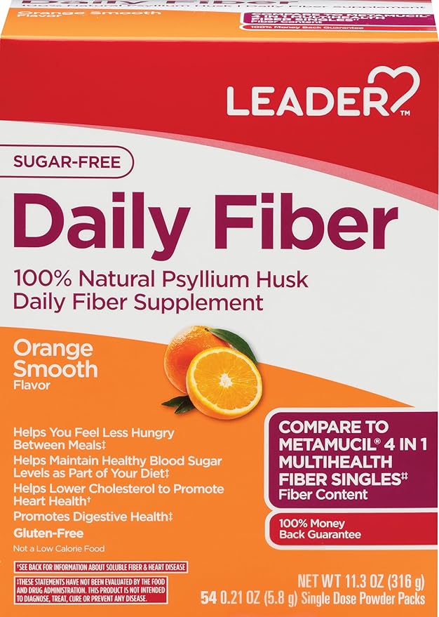 Leader Psyllium Husk Powder Supplement 4-in-1 Fiber for Digestive Health Plant Based 100% Natural Psyllium Husk Daily Fiber Sugar Free Gluten Free Non-GMO (10 OZ)