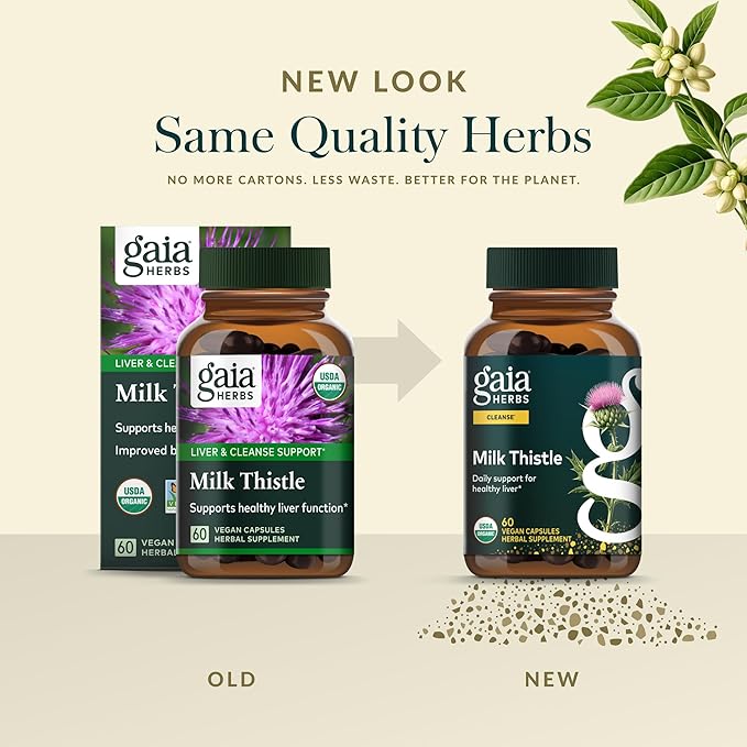 Gaia Herbs Milk Thistle - Liver Supplement &amp Cleanse Support for Helping to Maintain Healthy Liver Function* - 60 Vegan Capsules (20 Servings)