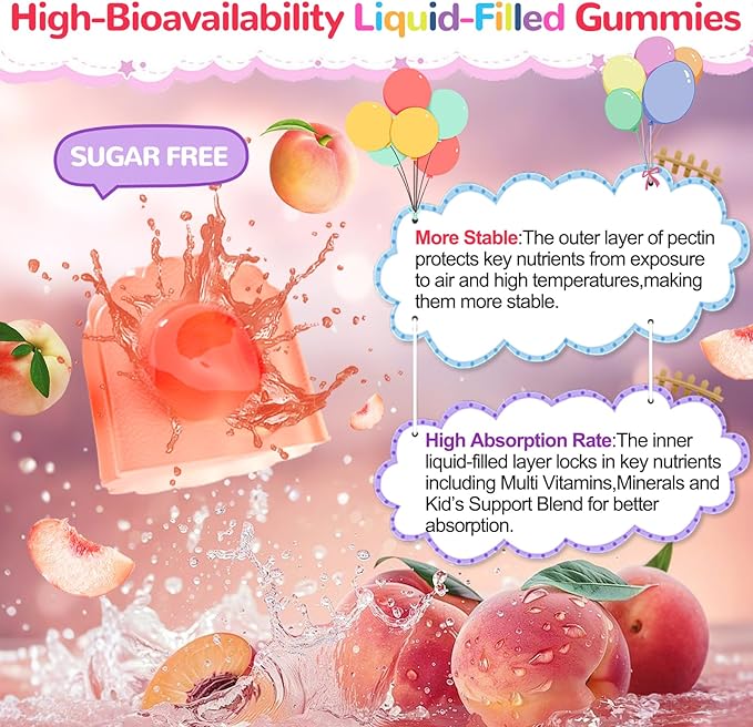Kids Multivitamin with Iron Gummies: Natural Sugar Free Methylated Multivitamin Gummy with Omega 3 Probiotic Elderberry DHA Calcium Zinc - Daily Immune Overall Support for Kids(120 Count)