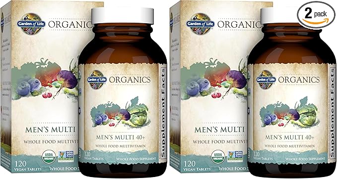 Garden of Life Organics Whole Food Multivitamin - Men 40+ 120 Tablets Vegan Mens Multi for Health &amp Well-Being Certified Organic Whole Food Vitamins &amp Minerals for Men Over 40 Mens Vitamin(Pa