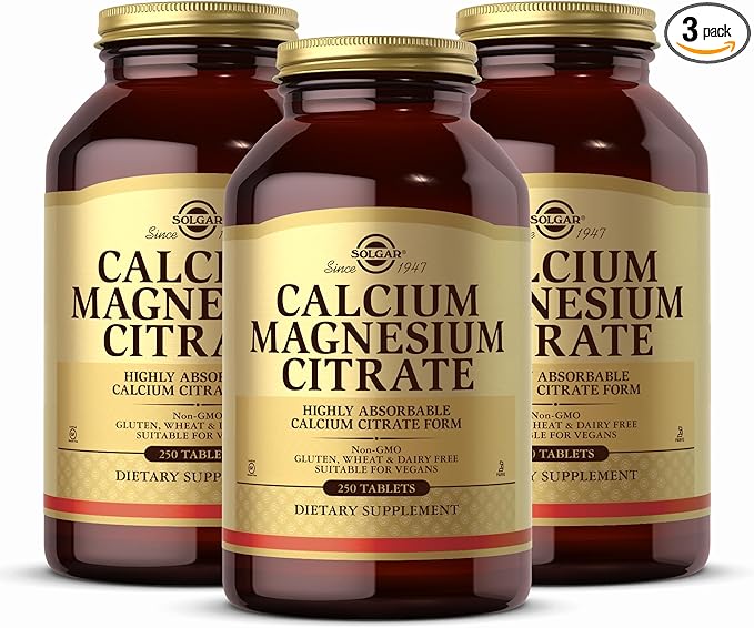 Solgar Calcium Magnesium Citrate 250 Tablets (Pack of 3) - Supports Healthy Bones &amp Teeth - Musculoskeletal &amp Nervous System Support - Highly Absorbable - Non-GMO and Vegan - 150 Total Servin
