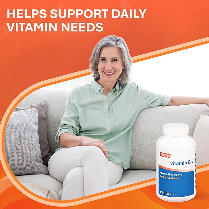 Rugby Vitamin B6 50 mg Tablets Gluten-Free Dietary Supplement for Adults No Preservatives or Additives - 1000 Count (1 Pack)