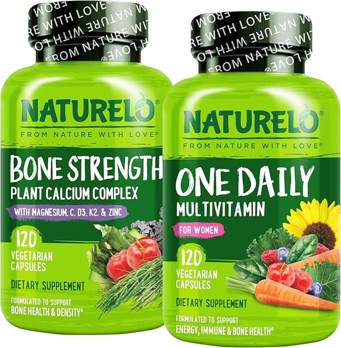 NATURELO One Daily Multivitamin for Women - 120 Capsules and Calcium Supplement - 120 Vegetarian Capsules Bundle