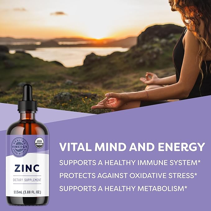 VIMERGY USDA Organic Zinc Supplements for Women &amp Men (7.5mg Liquid Zinc Per Serving) Fast-Absorbing Immune Support Promotes Healthy Bones &amp Skin Vegan Up to 57 Servings (115 mL)