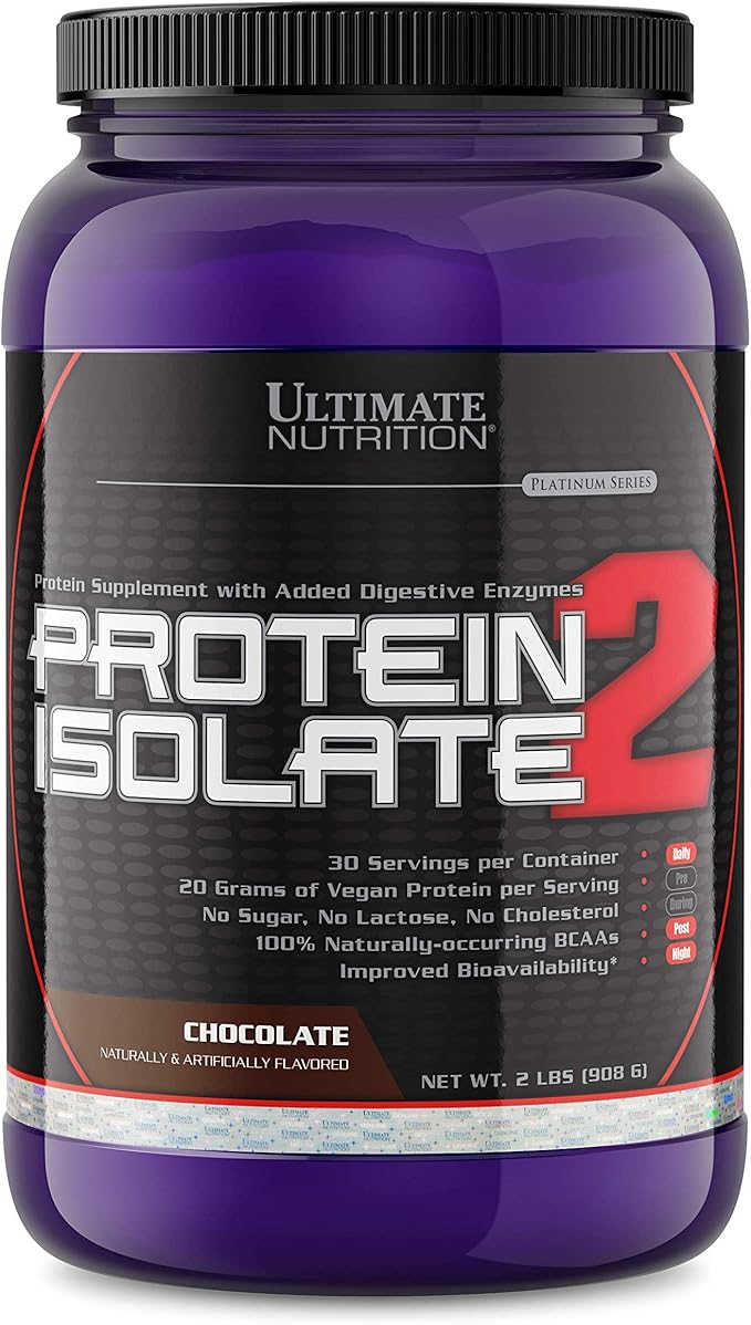 Ultimate Nutrition Vegan Plant Based Protein Isolate Powder - No Sugar and No Lactose - 20 Grams of Protein Per Serving with 100% Naturally Occurring BCAAs Chocolate 2 Pounds