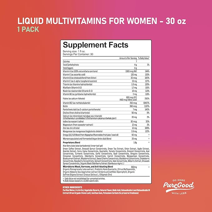 Women’s Liquid Multivitamin | 70+ Nutrients Superfoods &amp Omegas | Made in USA | Vegan Non-GMO Sugar Free | Mixed Berry | 30 Fl Oz (30 Servings)