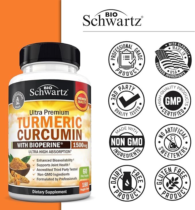 Turmeric Curcumin with Black Pepper Extract 1500mg Complex (2 Month Supply) Plus Advanced Strength Pre and Probiotics Supplement with Digestive Enzymes (2 Month Supply)