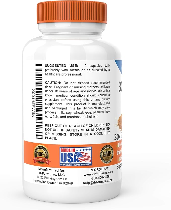 DrFormulas 30x Turmeric Curcumin Extract 1500mg Capsules with Black Pepper | 30x Stronger Than Regular Turmeric Powder 60 Capsules