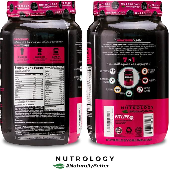 Nutrology TRIPACT Protein Powder 7-in-1 Meal Replacement Shake Superberry (40 Servings) Zen Natural Magnesium Supplement (30 Servings)