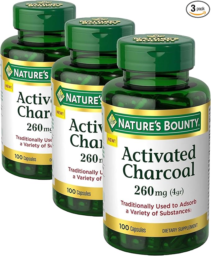 Nature's Bounty Activated Charcoal 260 mg 100 Capsules Dietary Supplement to Support a Healthy Lifestyle (Pack of 3)