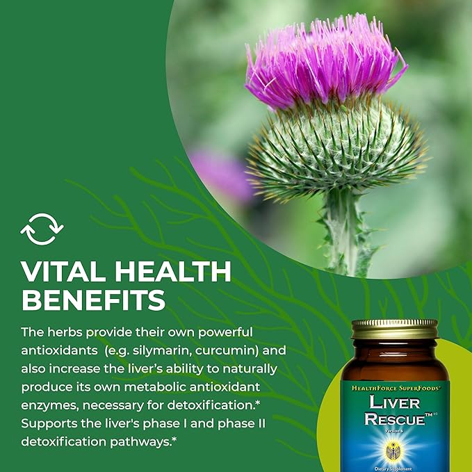 HEALTHFORCE SUPERFOODS Liver Rescue - Natural Liver Cleanse - with Milk Thistle &amp Dandelion Root - Gluten-Free &amp Vegan - 60 Capsules