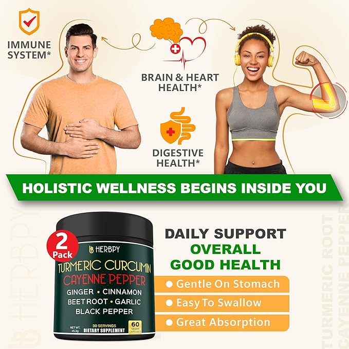Bundle 2-Pack 60 Count 7in1 Turmeric Curcumin Supplement &amp 6in1 Myo-inositol &amp D-Chiro Inositol Supplement for Women 120 Count - Digestion Heart &amp Overall Health