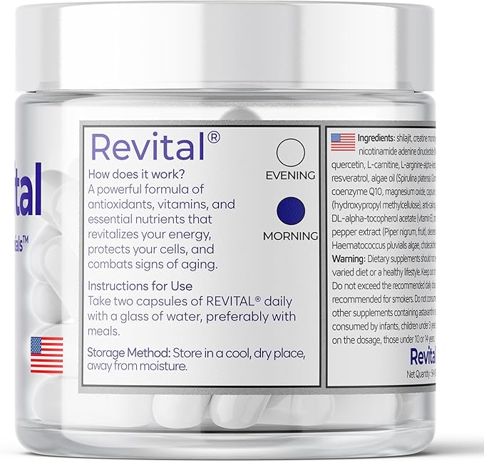 Revital® – Focus and Energy Supplement with NAD+ Complex Resveratrol &amp Shilajit – Advanced Energy Supplements for Women and Men for Mental Clarity Cellular Energy &amp Vitality