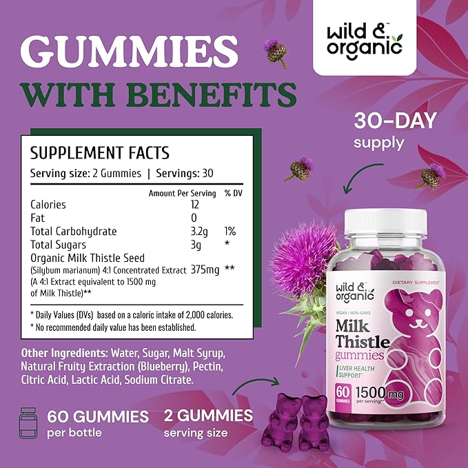 Wild &amp Organic Dandelion Root Tincture 4 fl oz &amp Milk Thistle Gummies 60 Count