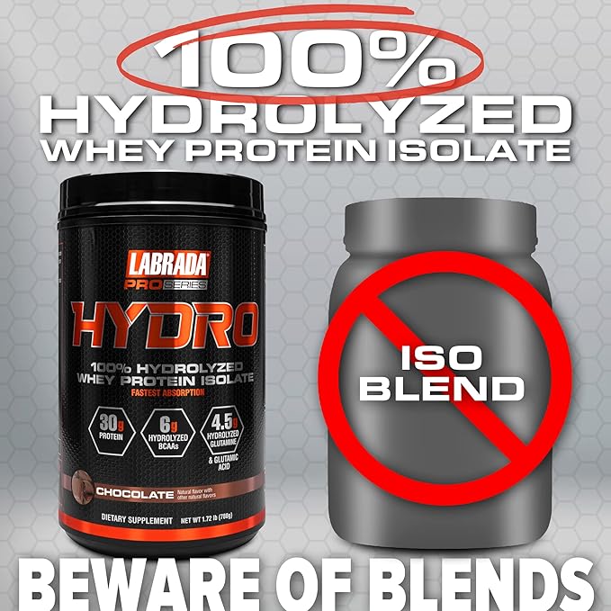 LABRADA Hydro 100% Pure Hydrolyzed Whey Protein Isolate Powder Lactose Free Fastest Digesting Instant MixingDelicious Taste 20 Servings(Chocolate)