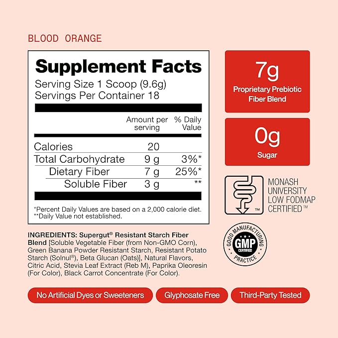 Supergut GLP1 Daily Support Blood Orange - High Fiber GLP-1 Supplement Powder for Women &amp Men - Sugar-Free Drink Mix for Gut Health &amp Digestive Support (18 Servings)
