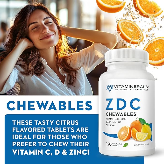 Vitaminerals® 106 Z D C CHEWABLES | Zinc | Vitamin C &amp D | Natural Citrus Flavor | 120 Chewable Tablets