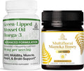 TURNER New Zealand Omega-3 Green Lipped Mussel Oil 53x Higher Potency for Superior Joint Comfort &amp Mobility No Fishy Aftertaste 1 Bottle 60 Softgels Plus 1 jar of Multifloral Manuka Honey
