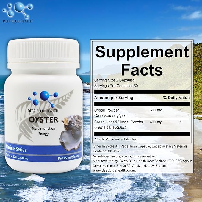 New Zealand Oyster Extract Powder - 500mg x 100 Capsules - Zinc Supplement Pills for Men and Women - Supports Immune Health Energy and Nerve Function w/ Green Lipped Mussel