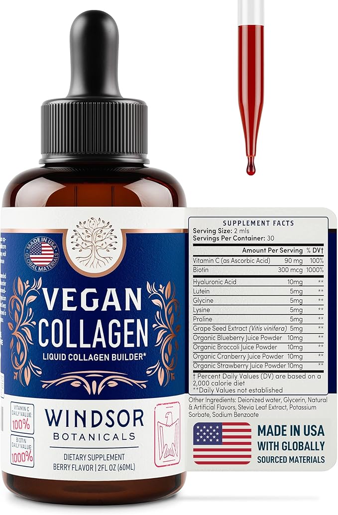 WINDSOR BOTANICALS Vegan Collagen Builder and Vegan B12 Liquid Body and Mind Bundle