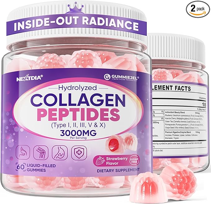 2 Pack Collagen Gummies for Women &amp Men 3000mg Hydrolyzed Collagen Peptides with Antioxidant Blend &amp Digestive Enzymes Multi Collagen (Type IIIIIIVX) for Anti-Aging Hair Skin NailsSu