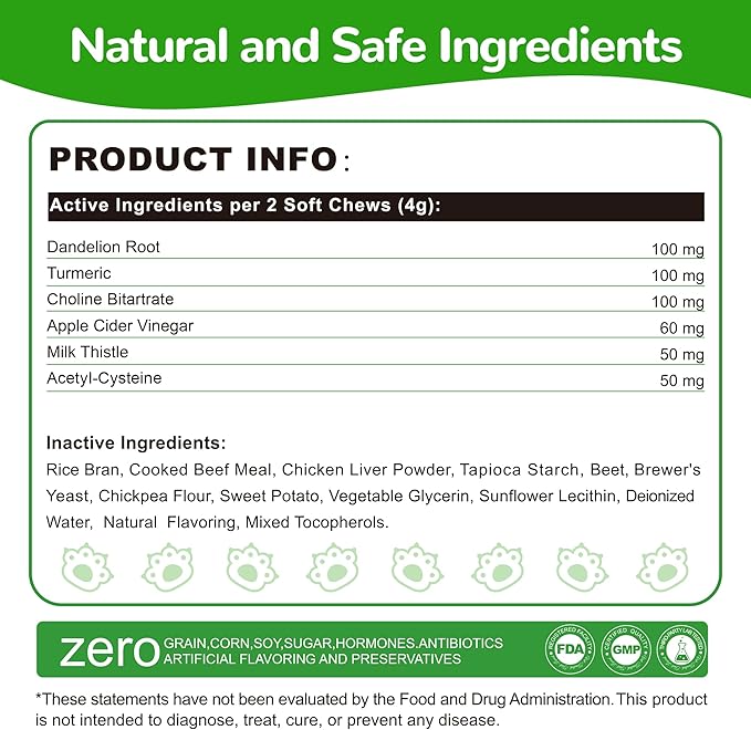 Liver Support for Dogs Milk Thistle for Dogs - Detox Metabolic Dog Multivitamin Supplement for Liver and Kidney Support &amp Immune Health 200 Soft Chews