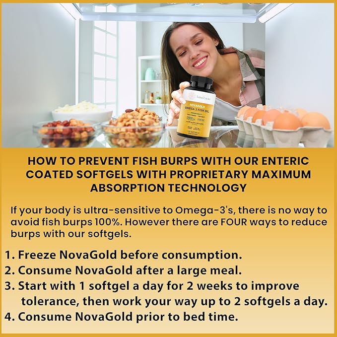 NovaGold Omega 3 Fish Oil – 2000mg High Strength EPA DHA Supplement – Burpless Easy to Swallow Softgels – Supports Heart Brain Joints Immune &amp Skin – Non-GMO – 120 Liquid Capsules