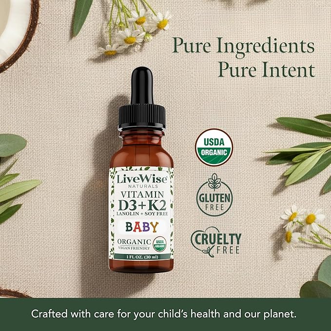 Vitamin D3 K2 Drops for Babies - Concentrated Formulation 225 Servings at 400 IU 5 MCG (MK-7) Micro-Dose Dropper Gentle Daily Supplementation Early Development &amp Precise Dosing